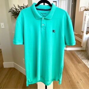Express Men's XXL Mint Green Pique Polo Shirt Lion Logo Modern Fit EUC